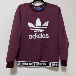 Adidas Burgundy Waffle Knit Pullover Sweatshirt Oversized Womens XS
